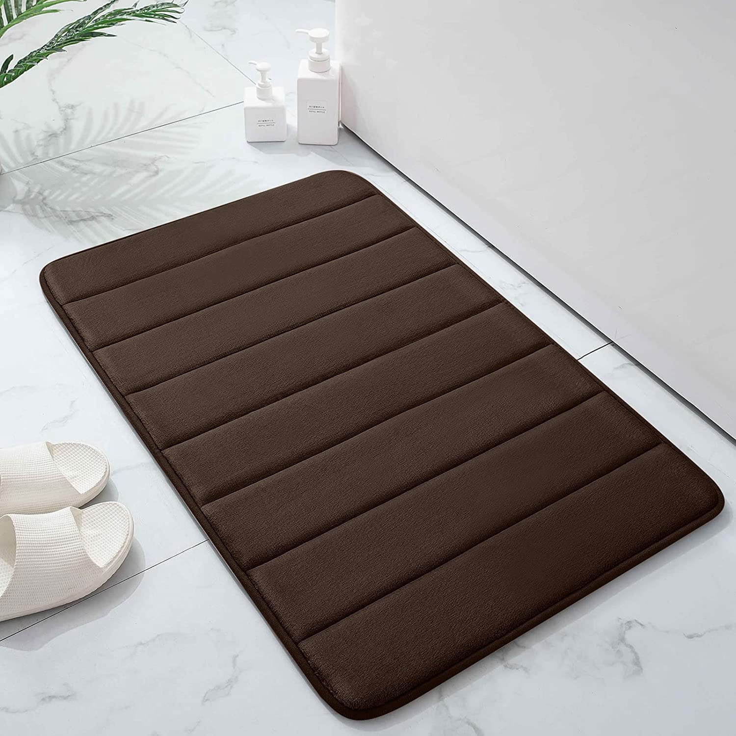 Memory Foam Bath Mat Rug, 24" x 16", Ultra Soft and Non-Slip Bathroom Rugs, Water Absorbent and Machine Washable Bath Rug for Bathroom, Shower, and Tub, Brown