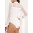 thumbnail image 2 of Buenos Ninos Womens Bodysuit Mock Neck Sheer Mesh Long Sleeve Tops  Leisure Ribbed Sexy Bodysuits, 2 of 6