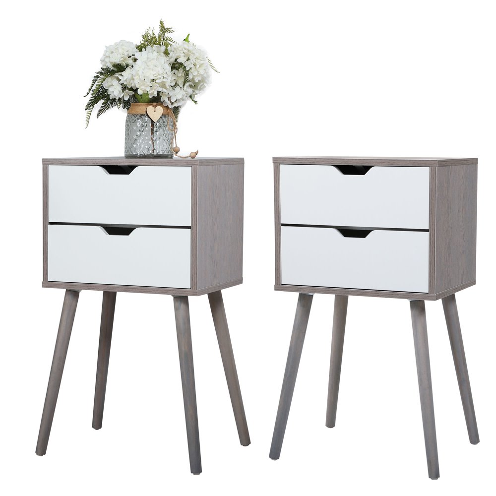 Jaxpety Nightstand Set of 2 Wood Bedside End Table Sofa Table with 2