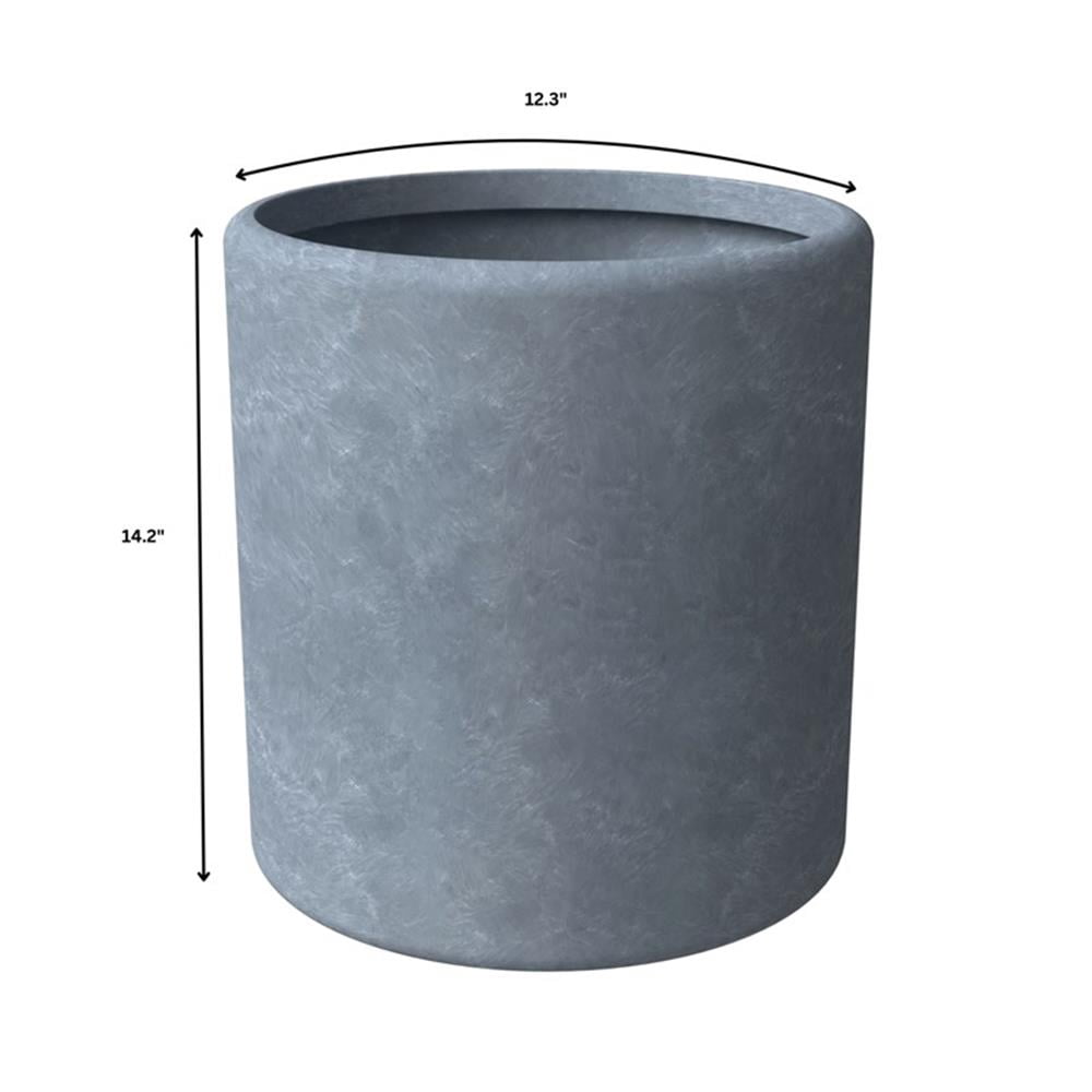 LeisureMod Tundra Fiberstone and MGO Clay Planter, Mid-Century Modern Round Planter Pot for Indoor and Outdoor (Aged Concrete, 14 Inch)