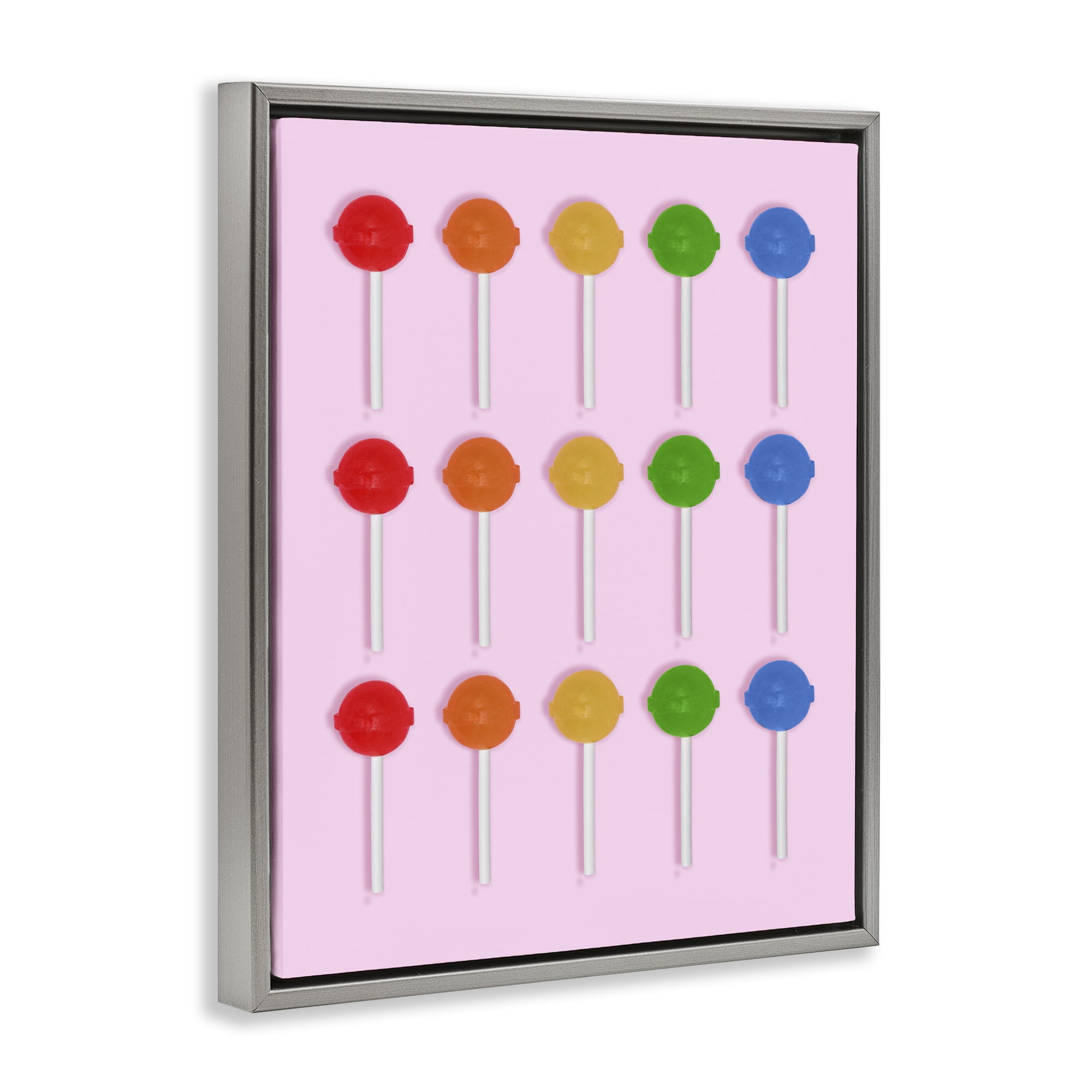 Stupell Industries Candy Pops on Light Pink Gray Framed Floater Canvas Wall Art, design by LISH Creative