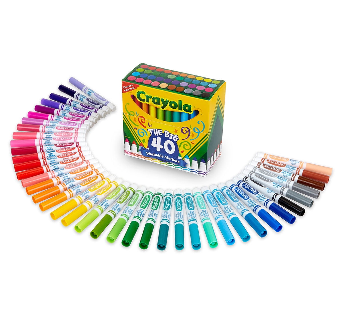 Crayola 40 Count Ultra-Clean Washable Broad Line Markers Conical Marker Point Style - Assorted - 40 / Set