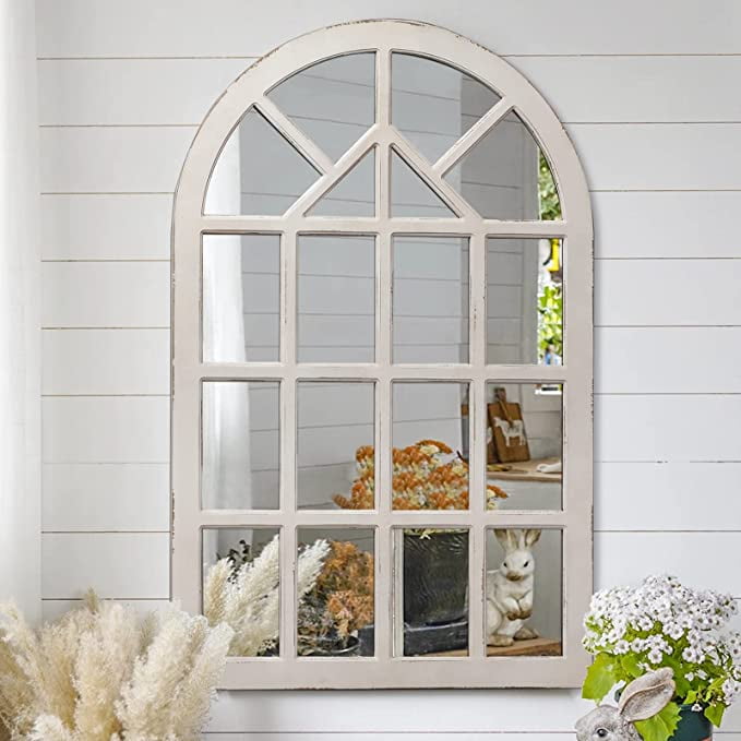 Rustic Large Arched Window Pane Mirror, Farmhouse Cathedral Mirrors for ...