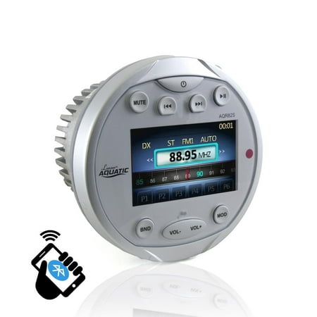 Lanzar AQR82S - Waterproof Bluetooth Marine Digital Media Receiver Stereo Radio (USB/MP3, AUX, Video Inputs) AM/FM Radio, Round/Circle,