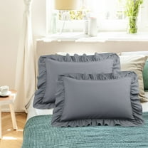 PiccoCasa Polyester Ruffle Pillowcases 2 Pcs with Envelope Dark Gray Queen