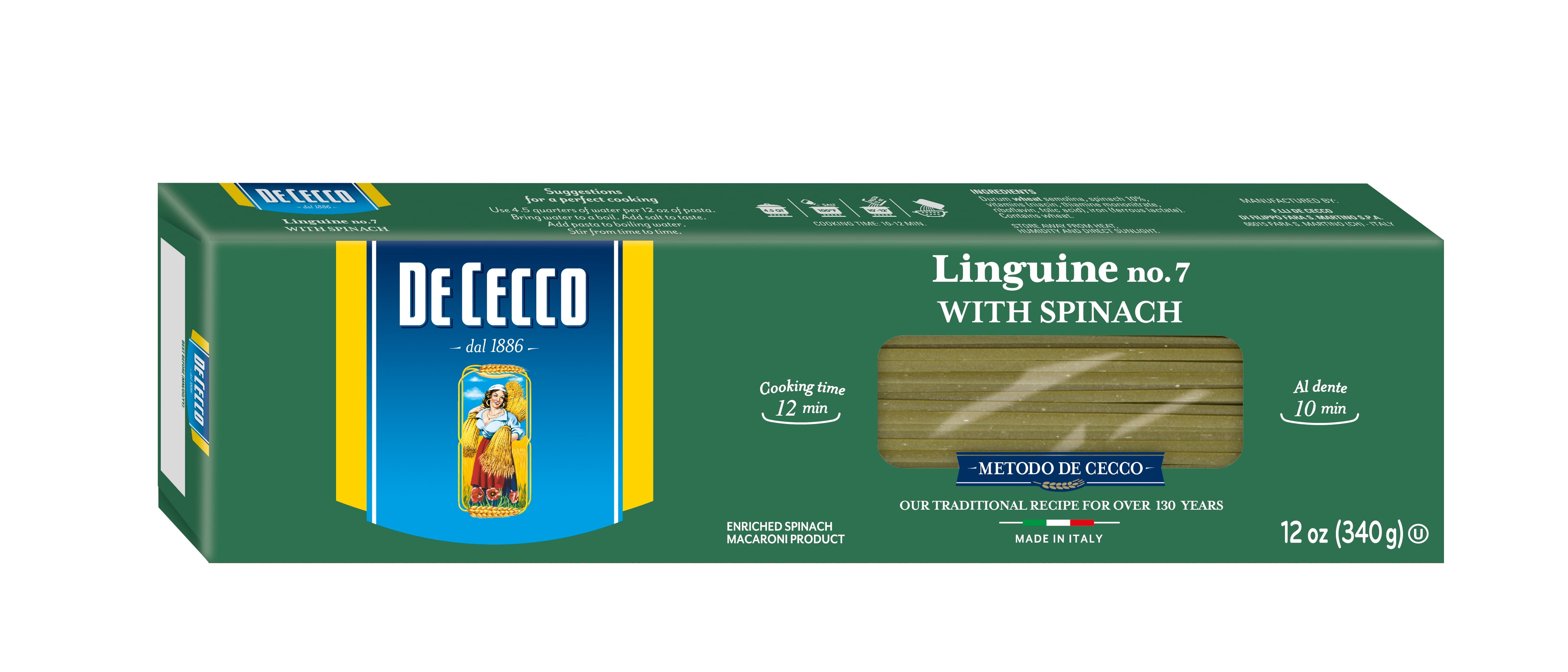 De Cecco Linguine No.7 Pasta with Spinach, 12 oz