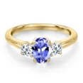 thumbnail image 3 of Gem Stone King 10K Yellow Gold Blue Tanzanite and White Topaz Engagement Ring for Women | 1.18 Cttw | Oval 7X5MM | Gemstone December Birthstone | Size 5, 3 of 6