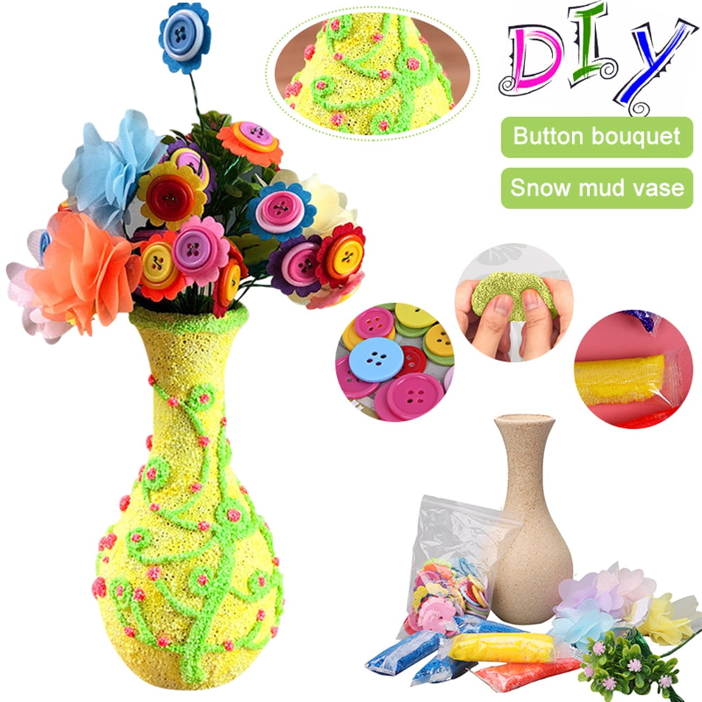 Amerteer Flower Craft Kit For Kids Colorful Button Felt Flowers Vase Art Toy Craft Project For Boys And Girls Fun Party Favors Diy Activity Gift For Children Ages