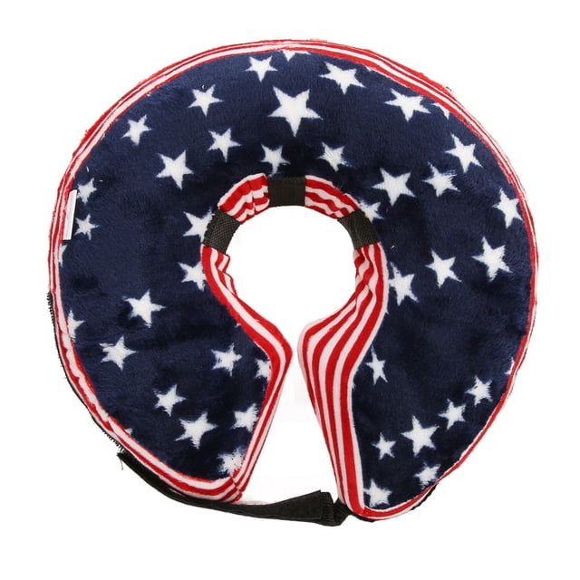 Dog Cone, Convenient Inflatable PVC Lining Pet Recovery Collar Soft Promote Wound Recovery For Dogs For Cats Camo Hook And Hoop Fasteners,Blue USA Flag