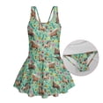 thumbnail image 5 of Xoenoiee Green Horse Floral Print Girls One Piece Swimsuits Hawaiian Skirted Bathing Suit for Kids Girls Summer Ruched Swim Dress Sleeveless Swimwear, Size 6-7 Years, 5 of 7