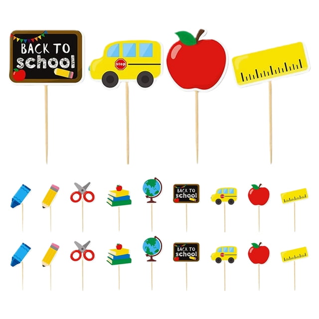 Shisuyan 27 Pcs Back To School Cupcake Toppers Blackboard Pencil Ruler Apples Cake Picks Fruits Dessert Topper Appetizer Toohpicks For First Day Of School Welcome Party Decoration