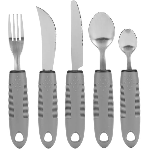 Lanola Adaptive Utensils for Hand Tremors, Arthritis and Parkinsons, Weighted Knives Fork and Spoons Stainless Steel Silverware Set, Elderly Weak Hand Grip & Handicapped Eating Utensils