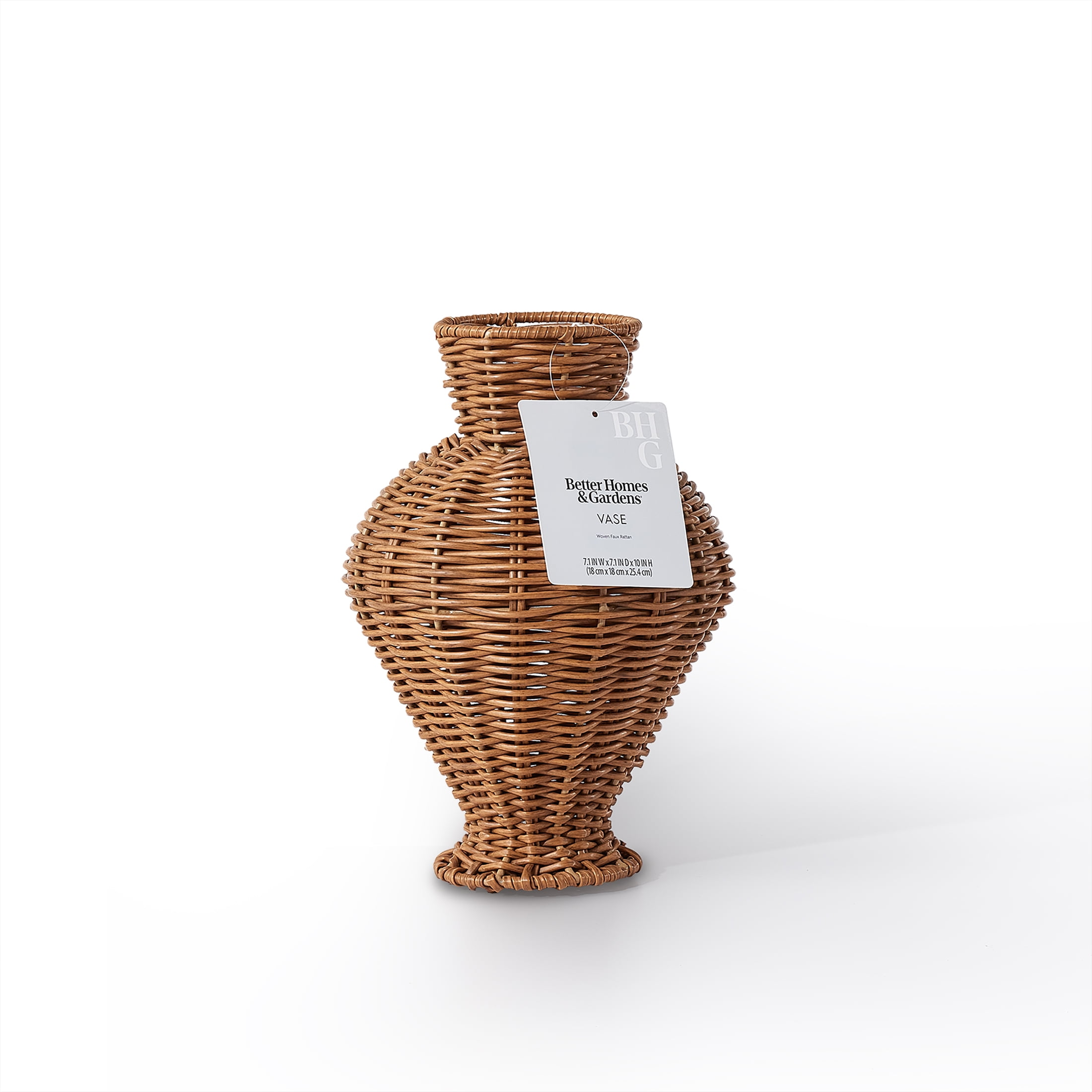 Better Homes & Gardens Woven Faux Rattan Indoor Vase, 10", Brown