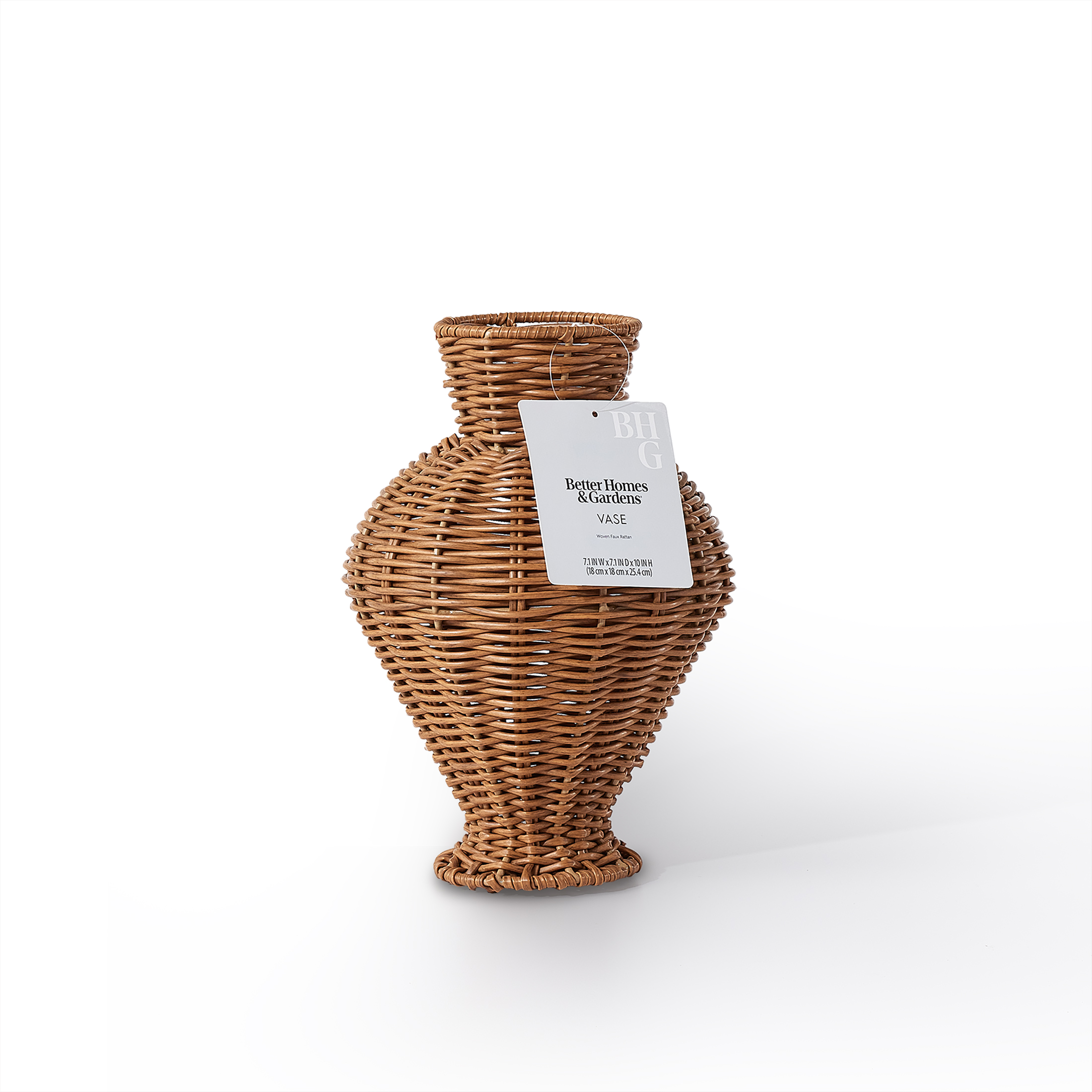 Better Homes & Gardens Woven Faux Rattan Vase, 10 In, Brown photo 7