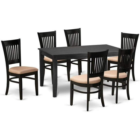 HomeStock 7 Piece Kitchen Table & Chairs Set Consist of A Rectangle Dining Table and 6 Linen Fabric Dining Room Chairs, 36X60 Inch, Black