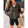 thumbnail image 2 of Womens Zip Up Hoodies Fleece Jackets Oversized Sweatshirts Fall Fashion Outfits Sweaters Winter Clothes Dark Brown L, 2 of 6