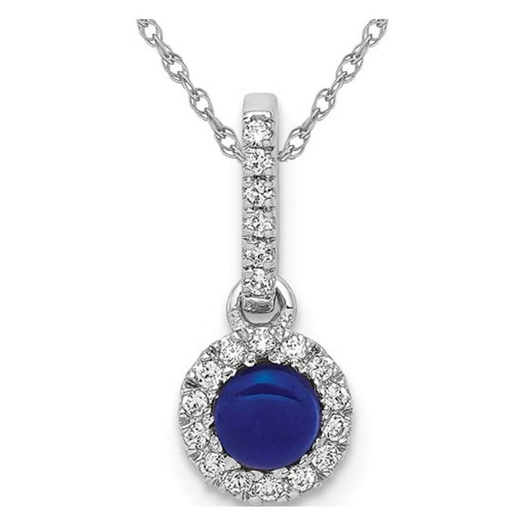 2/5 Carat (Ctw) Cabachon Blue Sapphire Drop Pendant Necklace with Diamonds 14K White Gold for Women