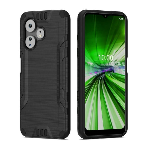 For Boost Celero Plus 5G (3) 2024 /7.0" Hybrid Dual Layer Slim Defender Armor Metallic Brush Texture Shockproof Hard PC   TPU Rubber Cover ,Xpm Phone Case [ Black ]