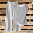 thumbnail image 2 of HBGVBA Women 2 Piece Outfits,Casual Matching Set,Casual Loose Random Print Long Pants Back Short Sleeve Top Set, 2 of 5
