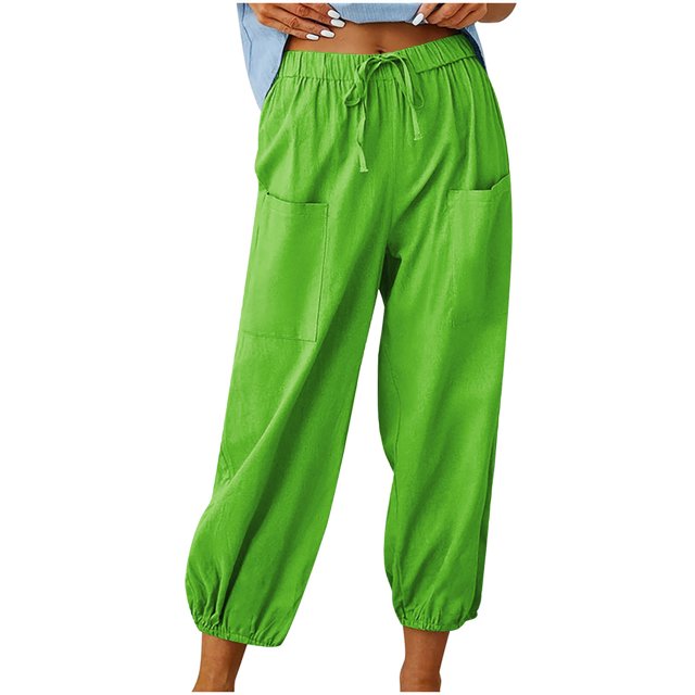 VEKDONE Womens Cotton Linen Long Pants Mint Green XL