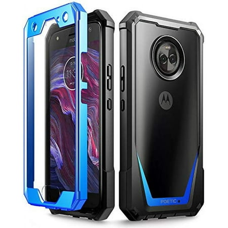 Poetic Guardian [Scratch Resistant Back] Full-Body Rugged Clear Hybrid Bumper Case with Built-in-Screen Protector for Motorola Moto X4 Blue