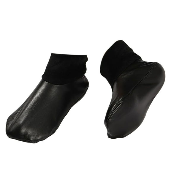 Opvise Womens Socks 1 Pair Women Floor Socks Faux Leather Plush Thicken Zipper Soft Keep Warm Solid Color Waterproof Winter Mid Tube Socks Daily Socks Cool Black