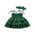 thumbnail image 1 of PENGXIANG Bébé Filles Robe d'Été Tenues Trèfle Imprimé Spaghetti Sangle Robe de Soleil et Bandeau 2Pcs Ensembles Blanc 4-5 Ans, 1 of 6