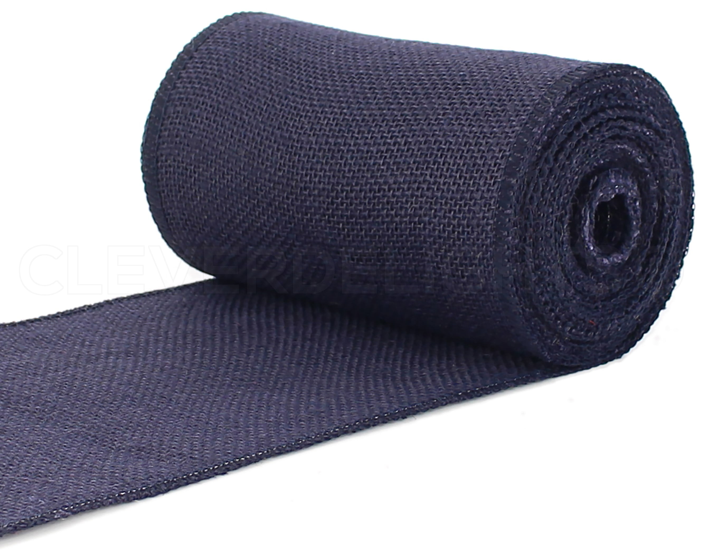 CleverDelights 6 Navy Burlap Roll - Finished Edges