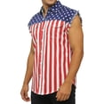 thumbnail image 6 of fnnxeal Mens Red Patriotic USA Flag Sleeveless Button Down Shirt Casual Western Frayed Top with Chest Pockets Relaxed Fit for Holiday Daily WearSize 2XL, 6 of 9