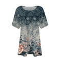 thumbnail image 2 of TQWQT Plus Size Tops for Women Loose Fit Casual Going Out Shirt Short Sleeve Crew Neck Floral Graphic T-Shirt Summer Trendy Tunics Navy L, 2 of 4
