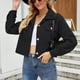 thumbnail image 2 of Chaqueta Manga Larga Solapa Color Puro Botón Bolsillo Casual Cómodo Tops Cortos Para Mujer Negro S, 2 of 6