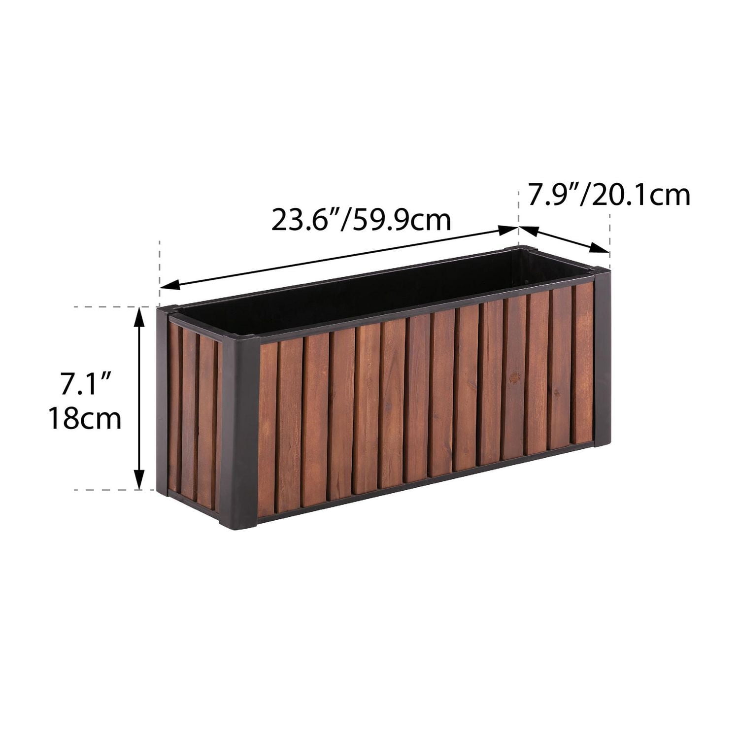 Jardinière Grapevine en lattes de bois et métal, rectangulaire, 23,6 po