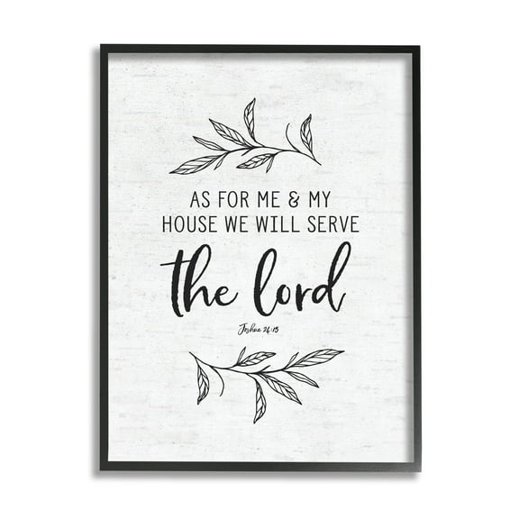 Stupell Industries Serve The Lord Spiritual Scripture Rustic Botanicals Graphic Art Black Framed Art Print Wall Art, Design by Lettered and Lined