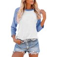 thumbnail image 2 of Plebaso Chandails pour Femmes à Manches 3/4, Col Ras du Cou, Blouses Décontractées, T-Shirts Amples à Blocs de Couleur Patchwork, 2 of 7