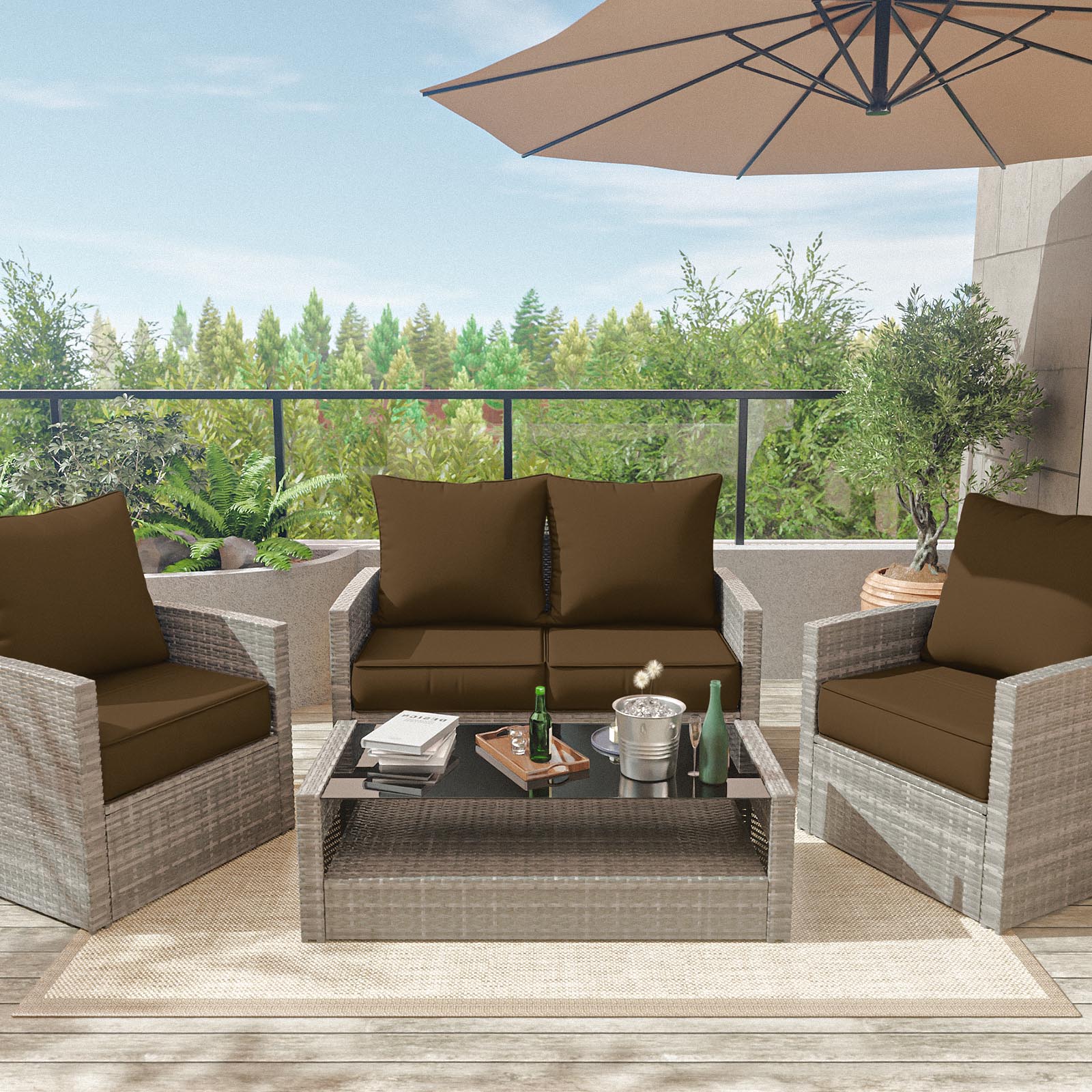 Snubbull Outdoor Deep Seat Cushion Set 24 X 24 X 6.5 inch Splash-Proof & Fadeness Patio Furniture Cushions，Removable Outdoor Couch Cushions with Hidden Zipper & Adjustment Staps, Chocolate