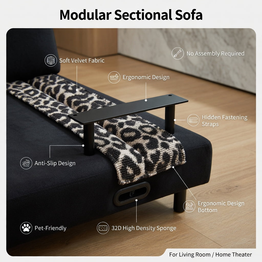 Hommoo 131" U-Shaped Modular Leopard Print Chenille Sofa Set with Tassel Trim, Movable Ottomans & Ergonomic Deep Seat Design, Living Room Sectional, khaki