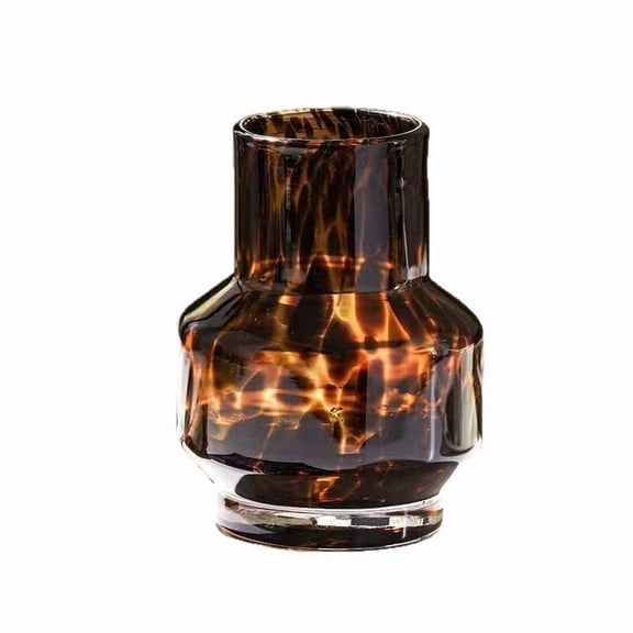 Tortoiseshell Glass Flower Vase, Modern Amber Print Decorative Vase for Living Room Table Centerpiece, for Indoor Outdoor Garden Patio Balcony Living Room Windowsill Home