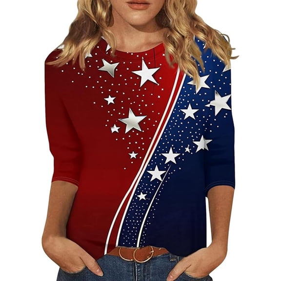 WERYOUNG Casual Patriotic Graphic T Shirt For Women 250th Anniversary Celebration T-Shirts 3/4 Sleeves Crew Neck Tee Outdoor Activities Comfortable Top