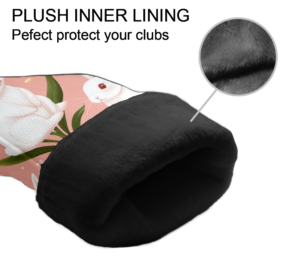 Golf Head Covers Funny Rabbit Design for Driver, Wood & Hybrid, Premium Waterproof PU Leather with Plush Lining, Cute Animal Golf Gifts