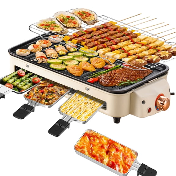 Electric Indoor Grill 1500W, 2 in 1  Versatile Smokeless Indoor Grill for Home Cooking,  Non-stick Removable Grill & Griddle Plate, Temperature Control, and Kitchen Griddle White