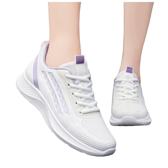 Women's Platforms Knit Slip On Sneakers Lace up Wide Toe Box Casual Running Shoes Breathable Non Slip Athletic Shoes