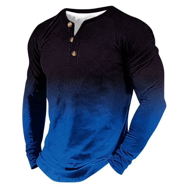 Chemise à Manches Longues pour Hommes, Chemises à Manches Longues pour Hommes, T-Shirt à Col Dégradé Manches Longues Chemise de Base Unie Haut Blouses à Manches Longues Col Rond, Chemises pour Hommes Manches Longues
