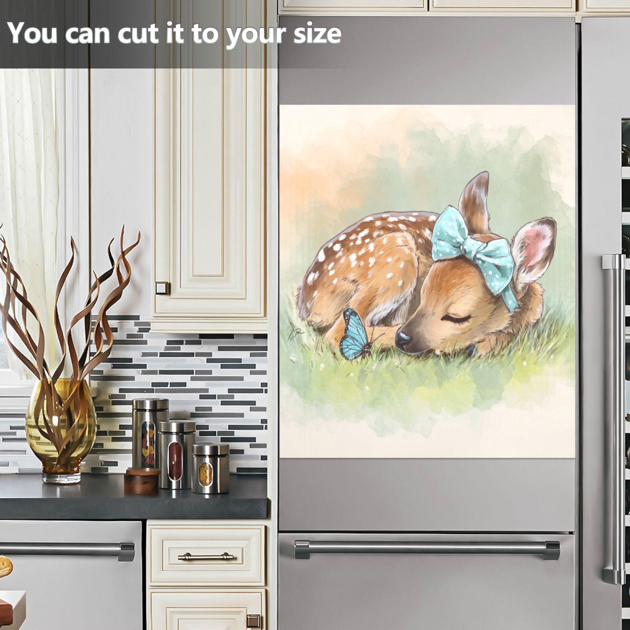 Dishwasher Magnetic Refrigerator Magnet Cover Sticker Home Decorative 23"x26" Sleeping Cute Baby Deer