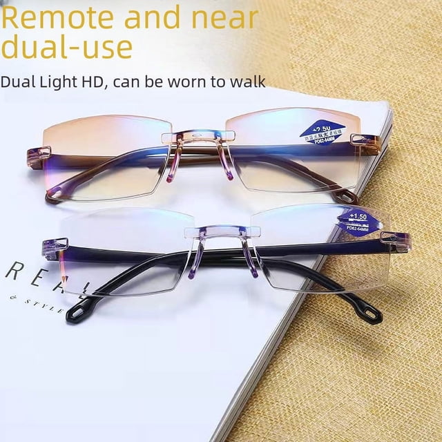 Lentes de lectura con zoom inteligente anti luz azul para uso cercano y lejano, con doble luz