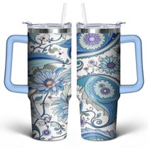 Paisley Design30 Oz Tumbler with Handle Lid and Straw, Stainless Steel Double Walled Vacuum Insulated Cup, Cute Anniversary Wedding Birthday Gifts Tumbler for Women Men Friends Outdoor Indoor