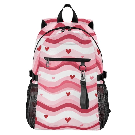 JIALIOU 14" Laptop Backpack Waterproof Airline Approved Stylish Casual Daypack for Travel Business College Work, Wavy Lines and Heart