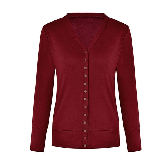 Blouse à Boutons-Pression pour Femmes, Ouverte devant, Col en V, Cardigan 3 1 4, Vêtements Décontractés Unis, Rouge Vin, P