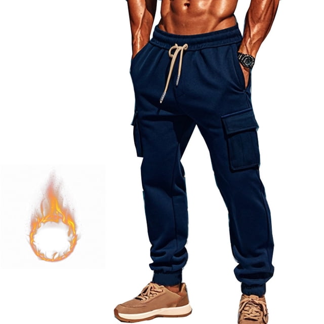 Puntoco Pantalones casuales de moda con cordón de color sólido para hombres, pantalones largos