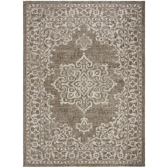 SAFAVIEH Courtyard Clodagh Medallion Indoor/Outdoor Area Rug, Brown/Beige, 8' x 10'
