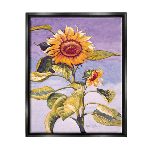 Stupell Industries Sunflower Blooming Purple Sky Botanical & Floral Painting Black Floater Framed Art Print Wall Art